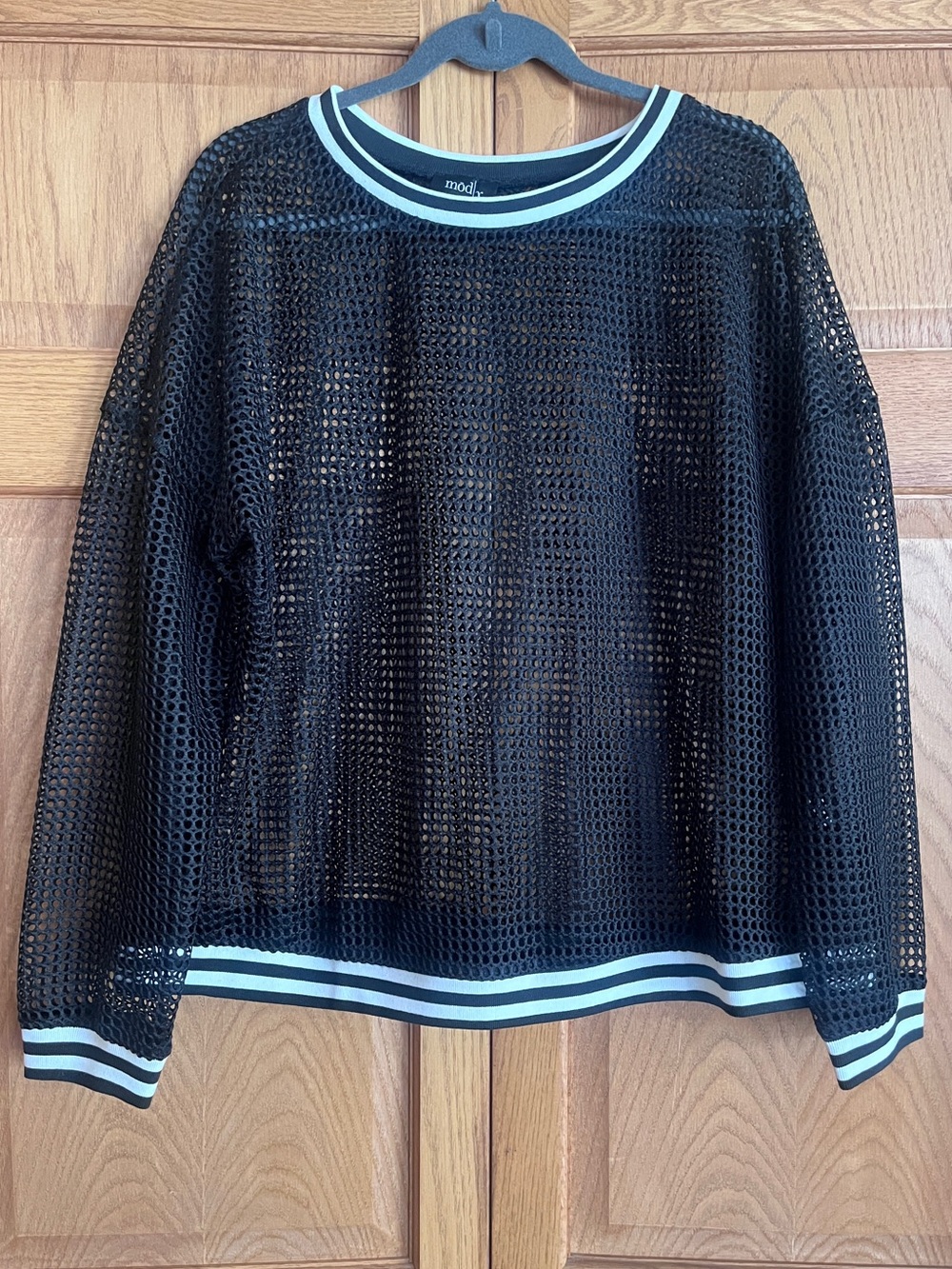 Black Open Mesh Pullover with White Trim